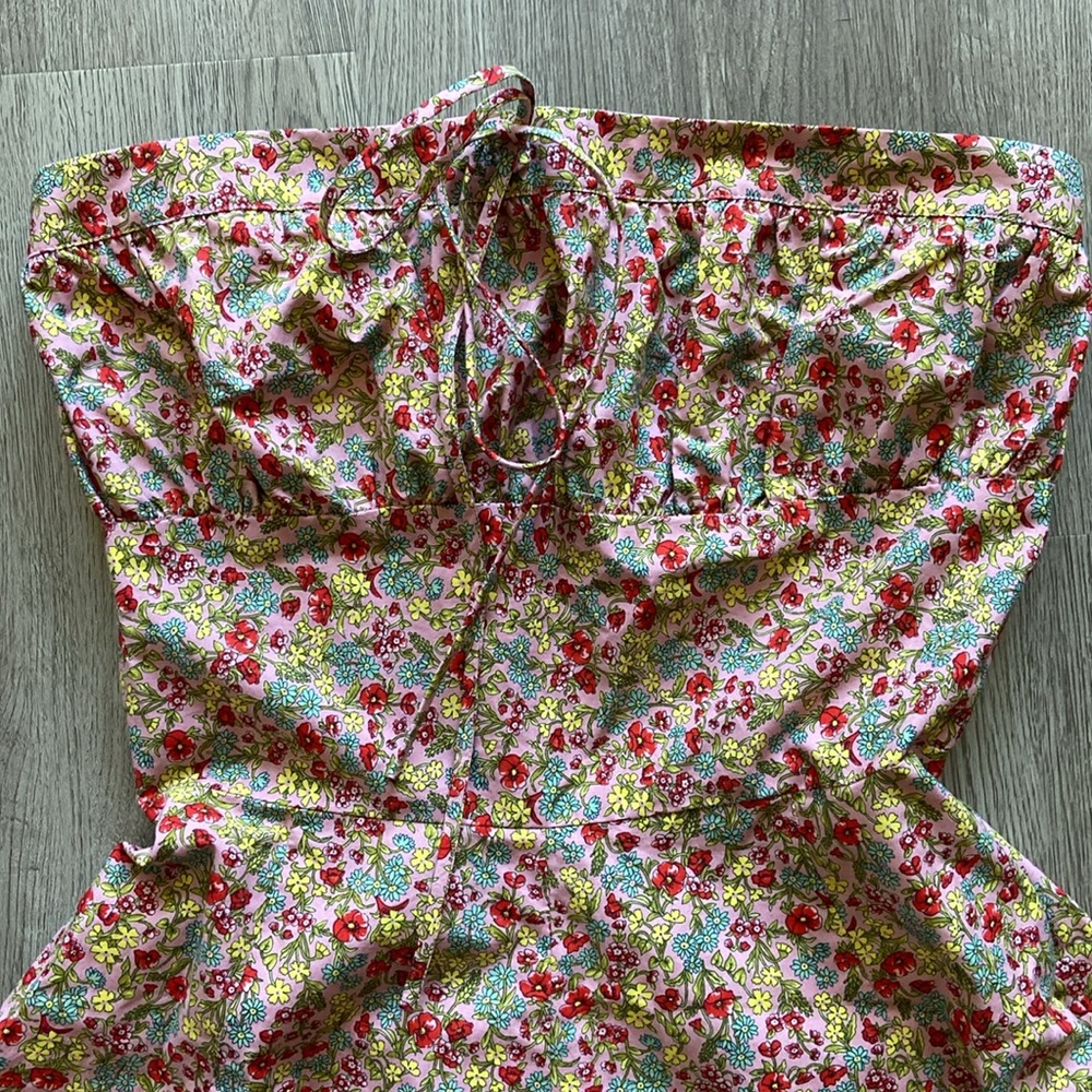 vintage Betsey Johnson pink floral cotton strapless coquette sundress Size 6 - Picture 2 of 15